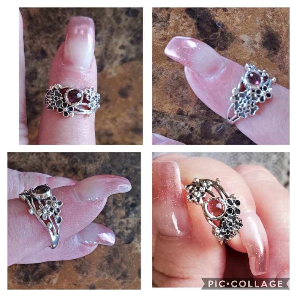 Genuine 1ct Tourmaline Flower Ring 7.25 - Picture 3 of 6